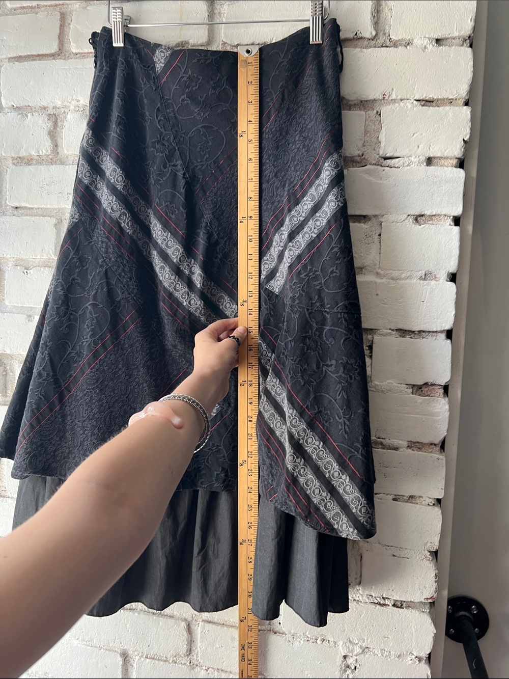 Tricotto Black A-Line Skirt with Gray Stripe and Red Pinstripe Accents - Picture 2 of 6